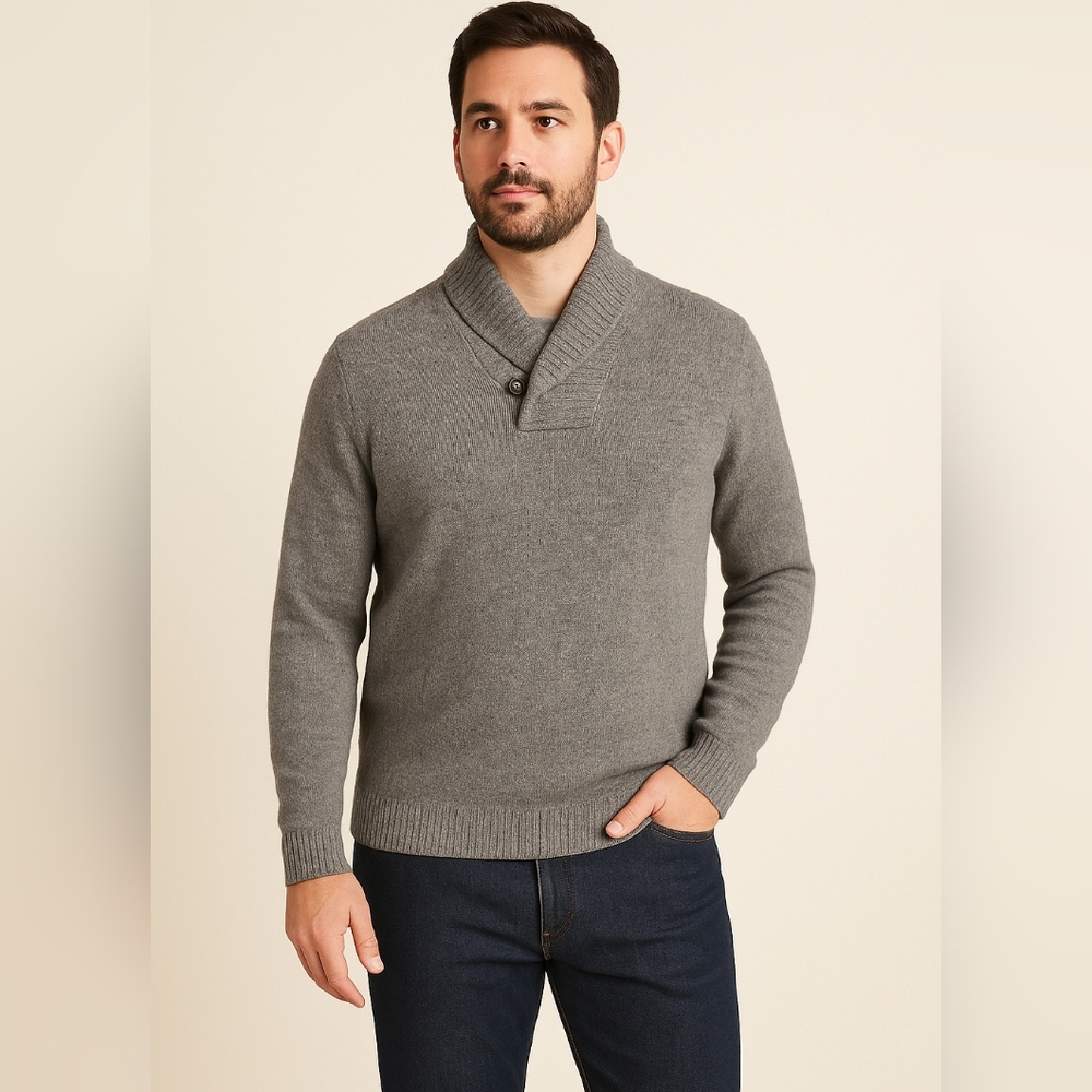 Banana Republic Men’s Large Gray Wool Blend Shawl Collar Italian Yarn Sweater - Picture 2 of 11